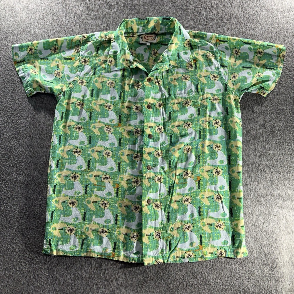 Atomic Tiki Rayon Hawaiian Loop Collar Camp Shirt Retro Mid-Century Men's Large
